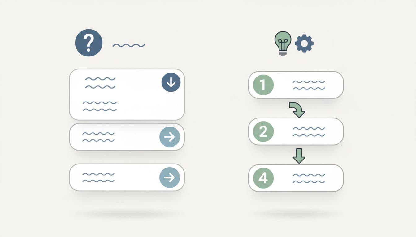 Illustration shows FAQ accordion panels and numbered HowTo step list on neutral background.