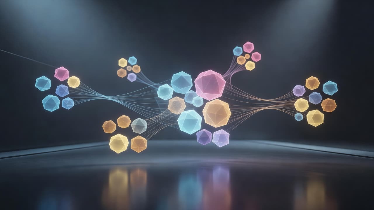 Glowing spheres representing distinct audience segments converge toward a centralized focal point. These interconnected light clusters drift against a dark background, illustrating precise digital marketing strategies and complex demographic data integration.