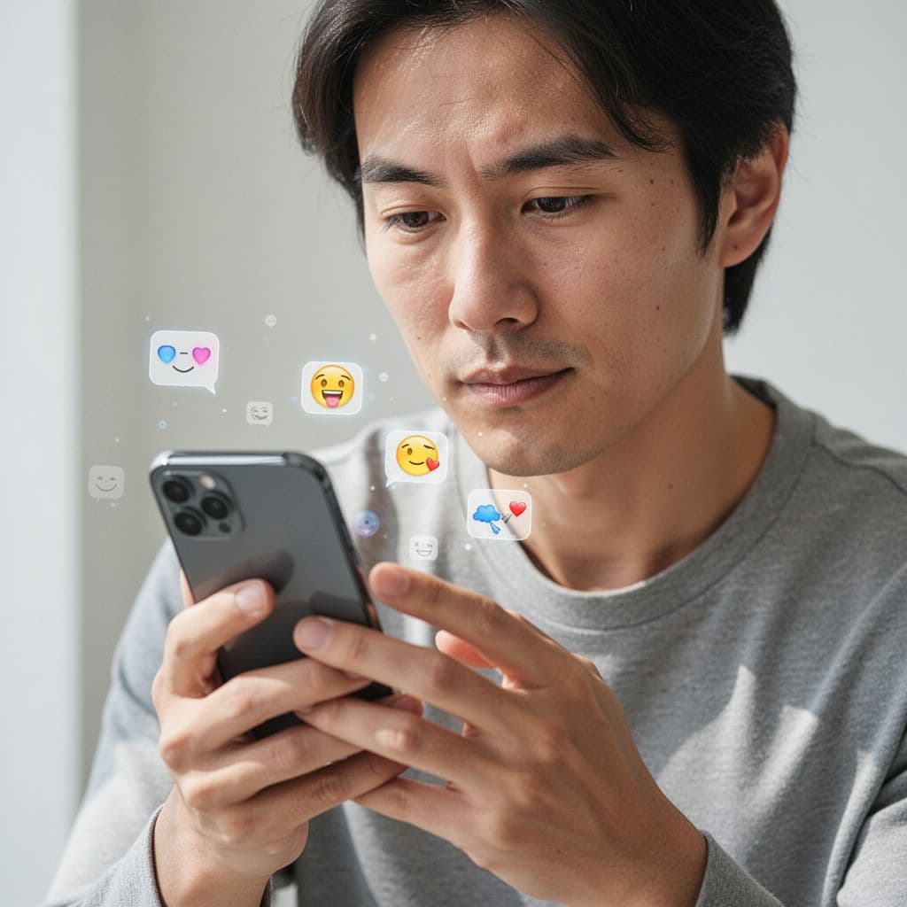 A close-up view captures a person holding a smartphone while viewing a social feed. Stylized speech bubble icons float near the screen, highlighting active communication and engagement within a digital professional network.