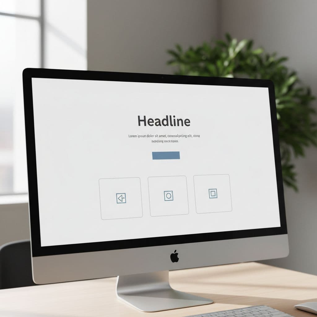 A high-end, clean website interface is displayed on a computer screen. The layout features elegant typography with a clear header, soft natural lighting, and a focused, professional aesthetic for entrepreneurs.