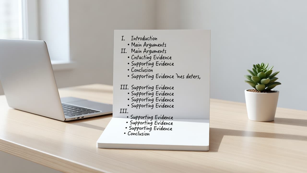 A clean white desk surface features a blank notepad with a visible structure outline. Soft natural light illuminates the minimalist workspace, highlighting the organized arrangement of professional stationery and desktop tools.